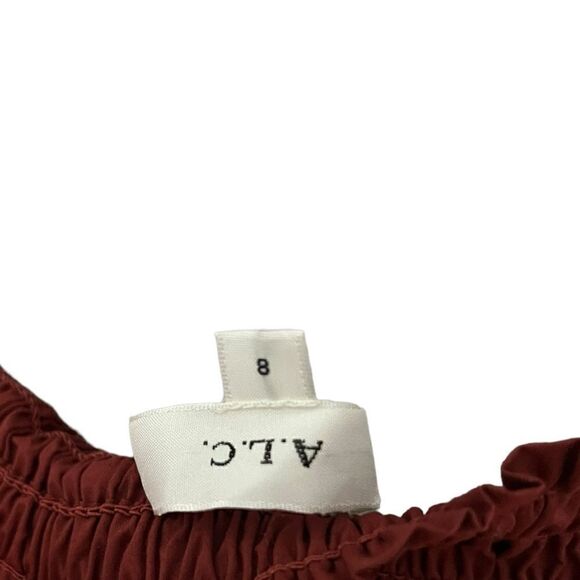 A.L.C. | Lyra Smocked Burgundy Cotton Poplin Midi Maxi Mixi Skirt 8 - Picture 7 of 7